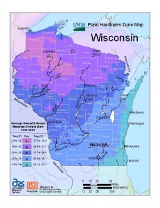plant hardiness map of Wiasconsin