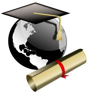 graduate hat, globe, and diploma