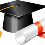 black graduation cap with diploma