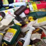 pile of hazardous waste containers