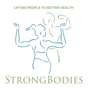 StrongBodies Logo. "Lifting People to Better Health"