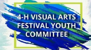 Visual Arts Festival Committee sign made with blues and greens
