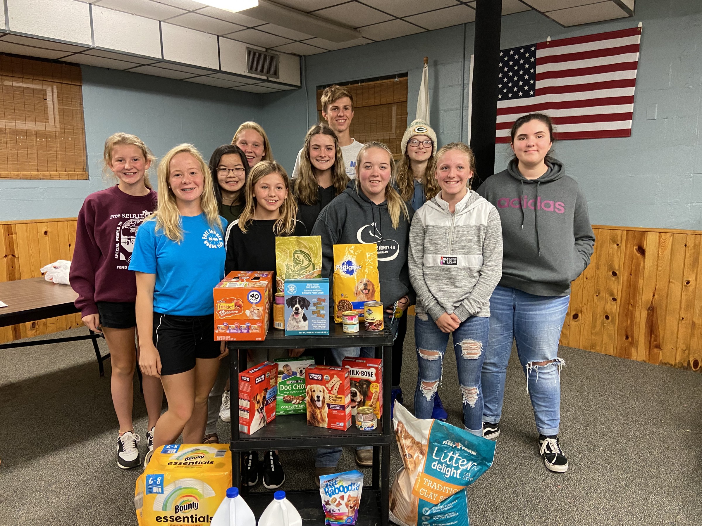 Horse and pony project members collected items for the Humane Society - dog food, cat food, cat litter, bleach, and paper towels.